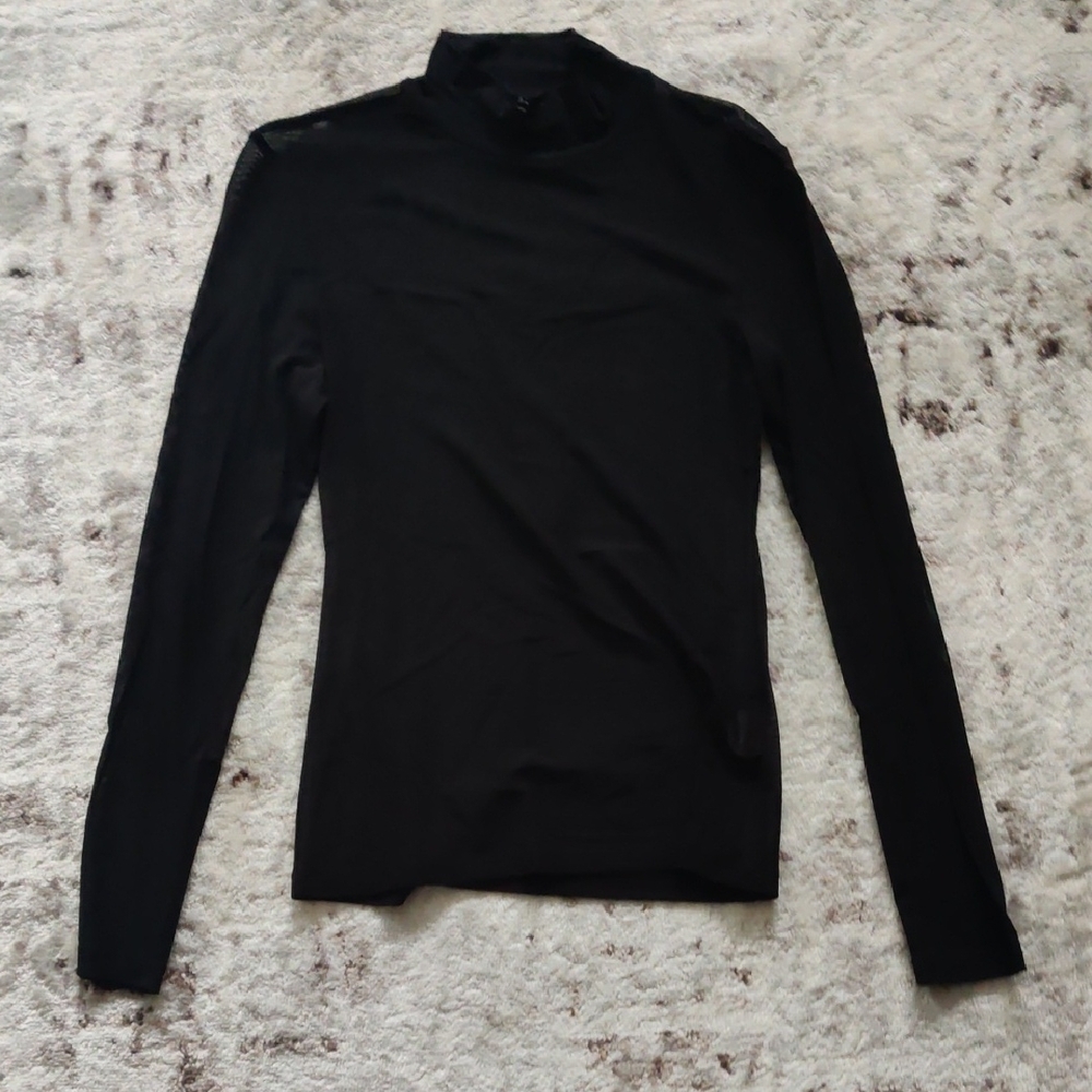 Elegant Sheer Black Long Sleeve Women's Top